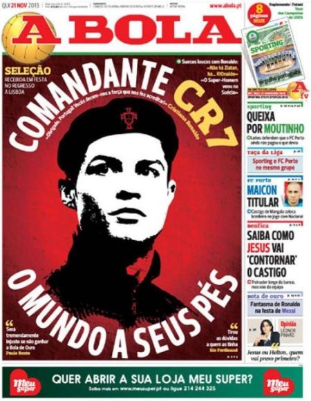 葡萄牙《球报》头版：CR7司令官，全世界都拜倒在他脚下